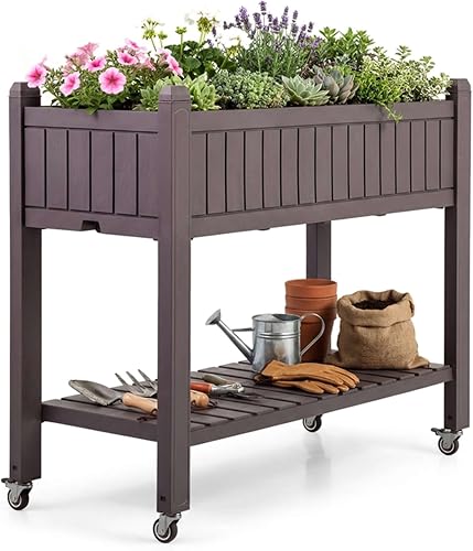 Jardinière Surélevée Mobile avec roulettes et Étagère de HOMASIS
