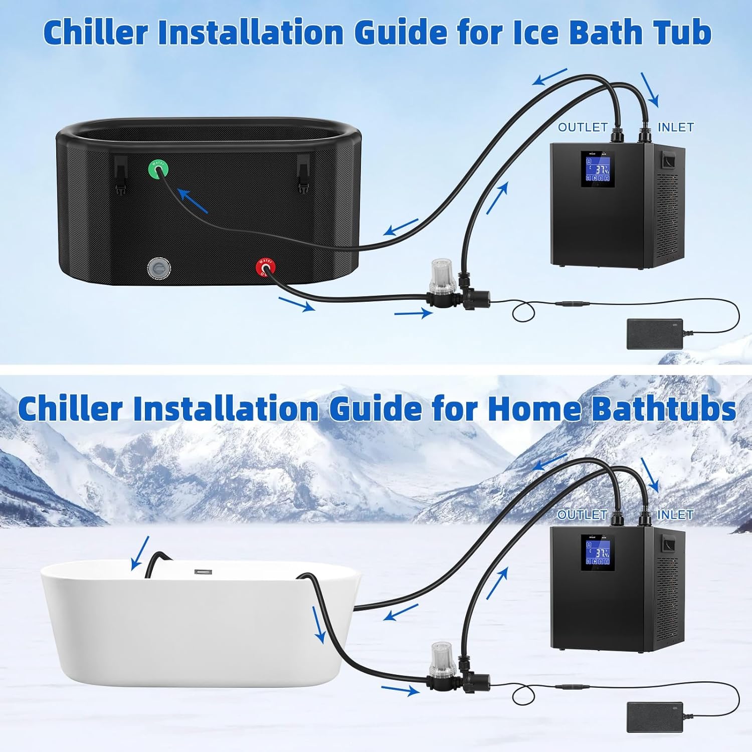 Professional Ice Bath Chiller with Remote Control - 1/3HP Efficient Cooling to 39°F, Ultra-Quiet 35dB Operation & Universal Tub Compatibility for Cold Plunge Recovery US Plug
