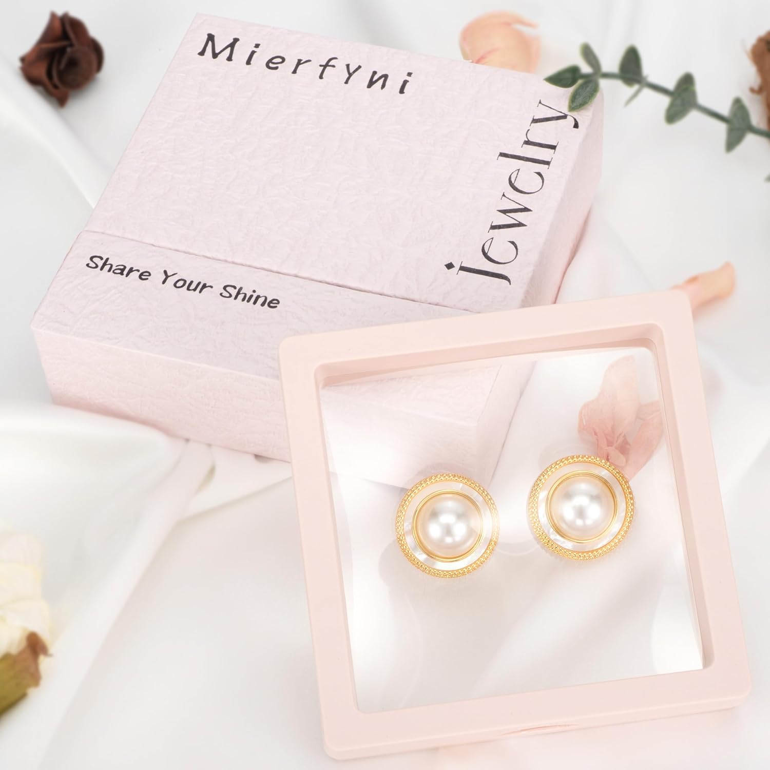 Big Pearl Stud Earrings for Women Faux Gold Large Pearl Earrings Studs - Image 4
