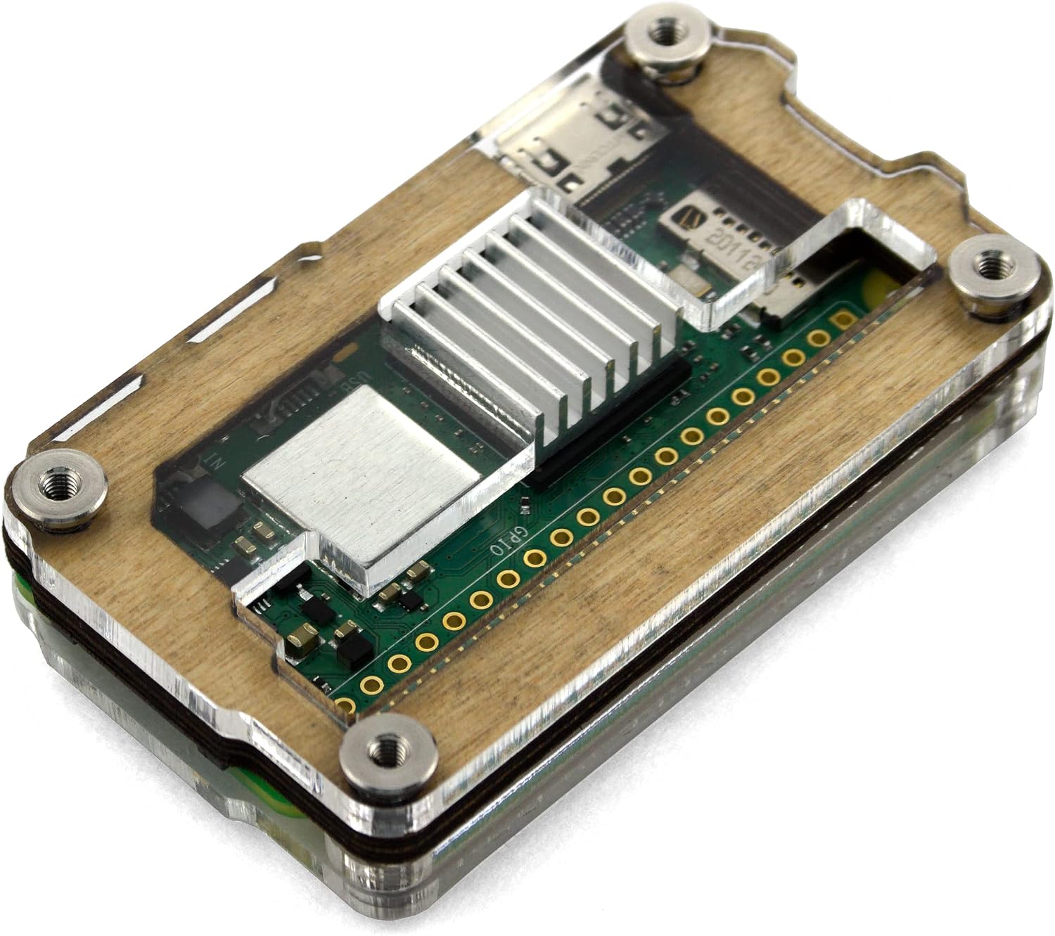 C4Labs ゼブラゼロ 2 ヒートシンクとGPIOアクセスケース Raspberry Pi Zero 2用 - クラシックウッド、