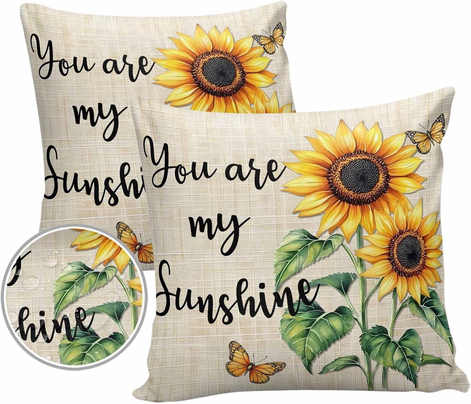 Outdoor Throw Pillow Covers 20x20 Waterproof Farm Sunflower Butterfly Outdoor Pillows Decorative Pillow Covers Cushion Covers Pillowcase for Tent Patio Garden Couch Set of 2, Vintage Country