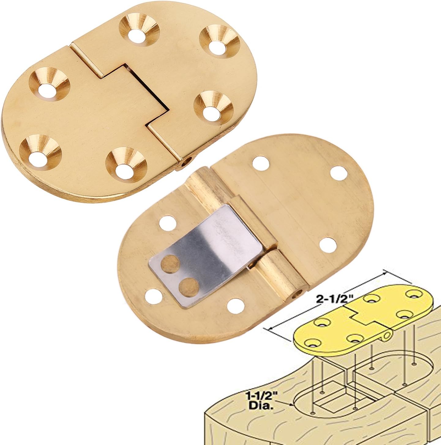 Flip Top Hinge Solid Brass Hinge Round with Screws for Folding Tables(2PCS Hinges)