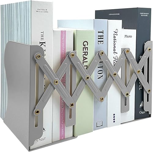 Sujetalibros ajustables, 19 pulgadas, 2 divisores de metal resistente, estante de almacenamiento de libros, organizador de escritorio, soporte de