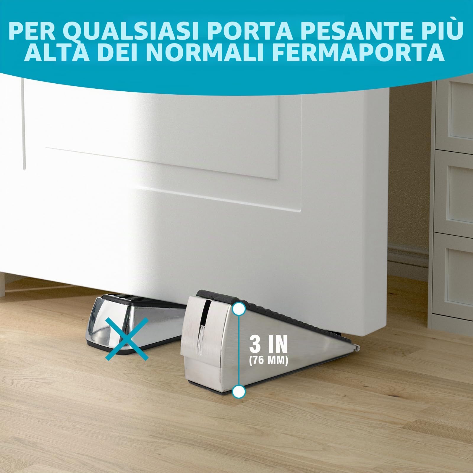 FLORA GUARD Fermaporta regolabile e resistente, altezza 7,6 cm, in acciaio inox, per il fondo di qualsiasi porta pesante, fermaporta in metallo con forte molla
