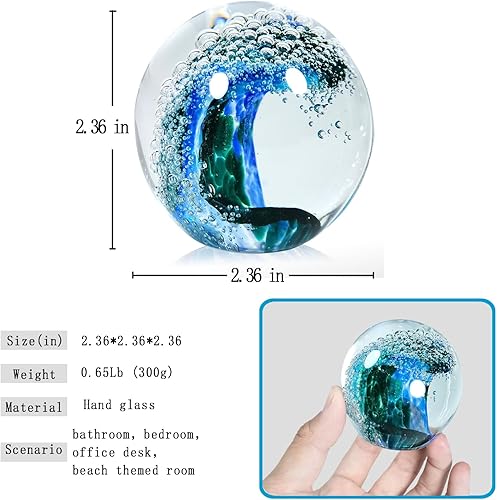 Miniatura 2 de Bola de figuras de vidrio soplado a mano pesos de papel de vidrio con diseño de olas oceánicas, decoraciones de playa para el hogar, decoración