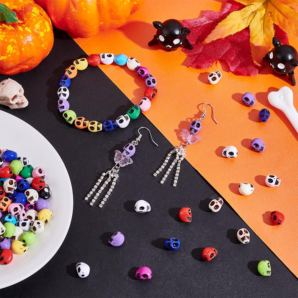 PH PandaHall 120pz Perline a Forma di Teschio Perline per Braccialetti Skull, 10x8mm Perlina a Halloween Skull in Resina per la Creazione di Collane Braccialetti Orecchino Gioielli