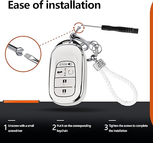 Miniatura 6 de Funda para llavero Honda Accord 2022 2023 con llavero de diamante, funda de TPU suave compatible con llave inteligente Civic CRV Pilot Odyssey de