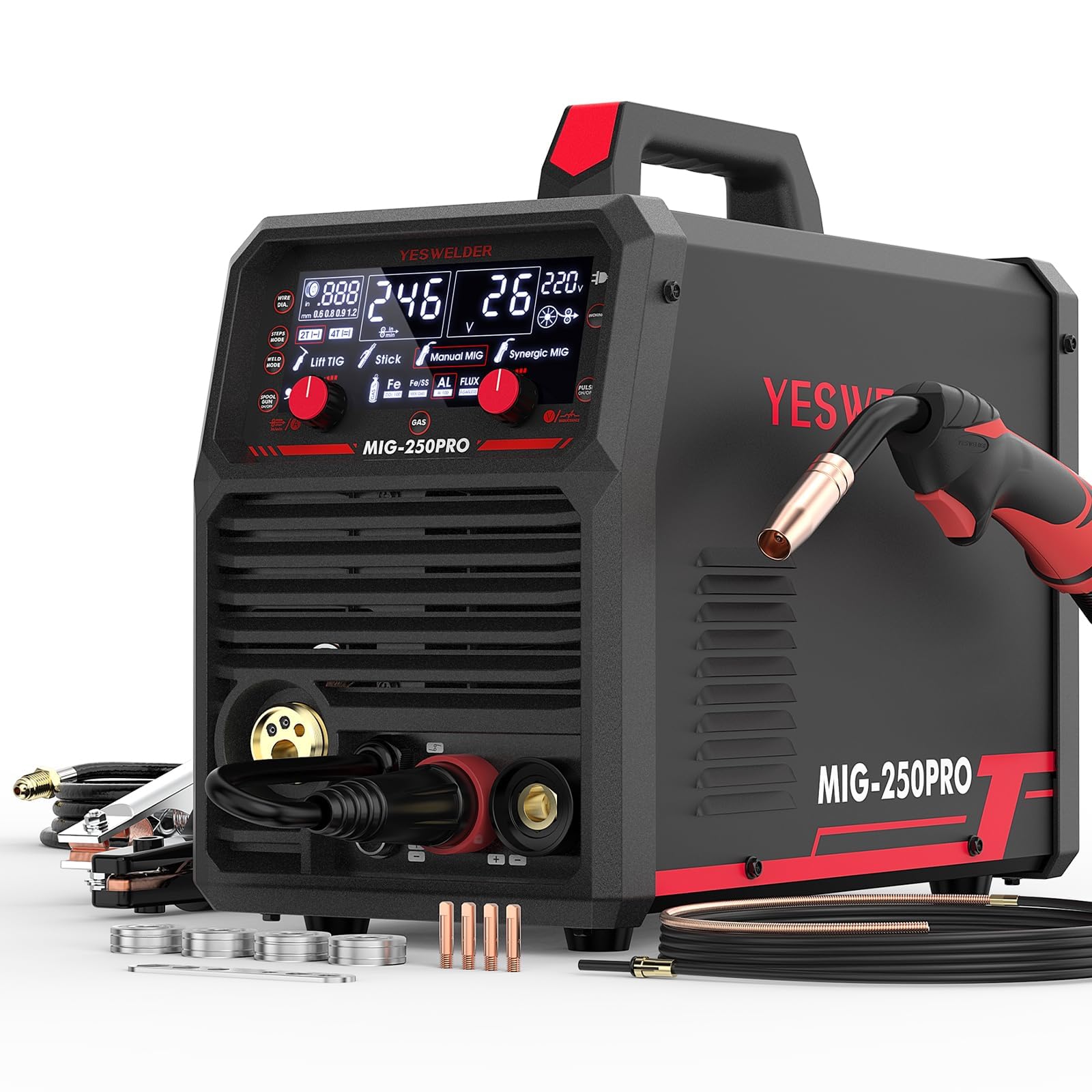 YESWELDER MIG-250 PRO Aluminum MIG Welder, 250Amp 220V Advanced Digital Display, MIG/Pulsed MIG/Flux Core/Aluminum MIG/Lift TIG/Stick 6-In-1 Multiprocess Welding Machine, Spool Gun CompatibleYESWELDER MIG-250 PRO Aluminum MIG Welder, 25…