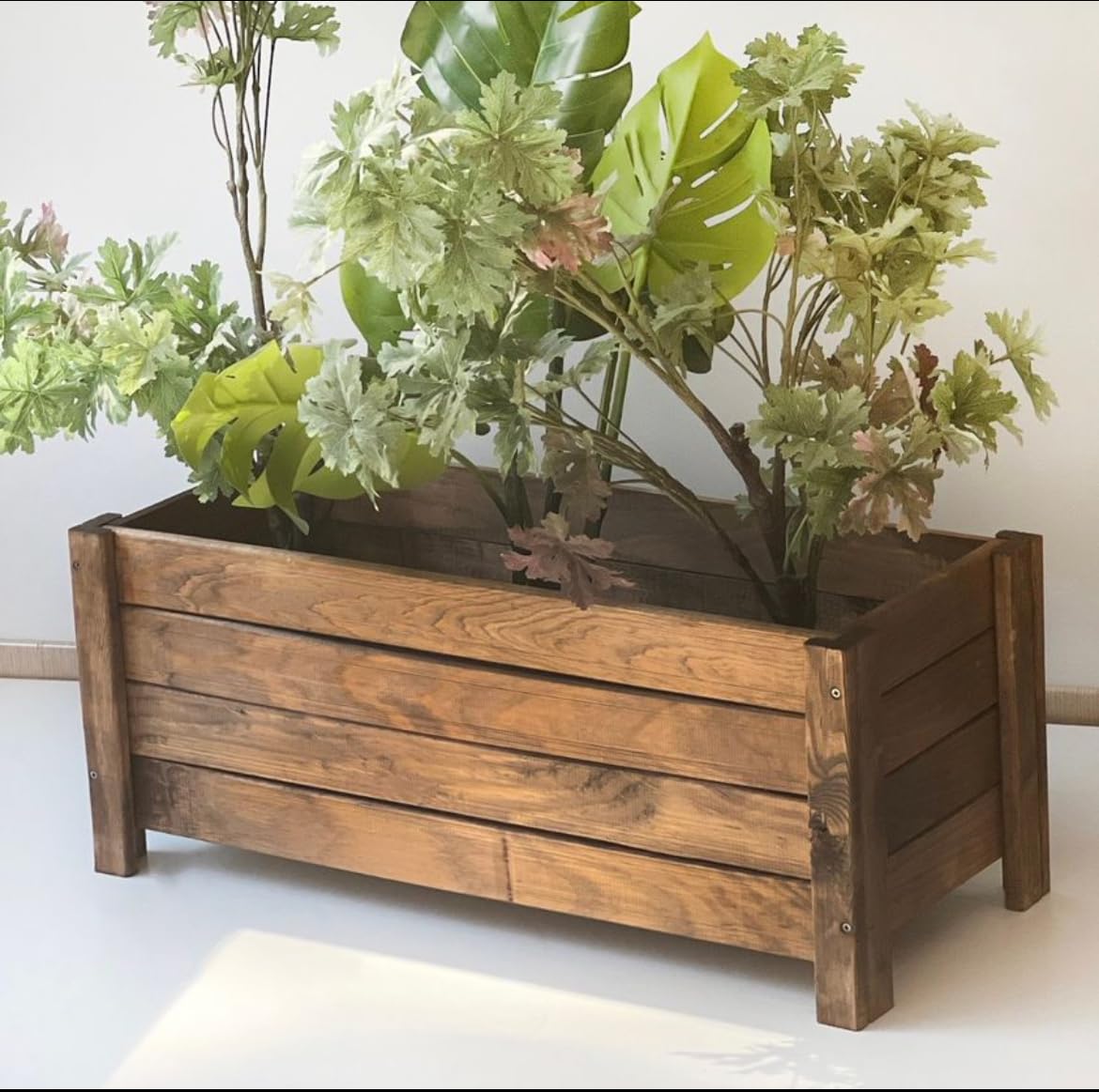 Jardinière en bois de qualité pot rectangulaire durable pour plantes et fleurs