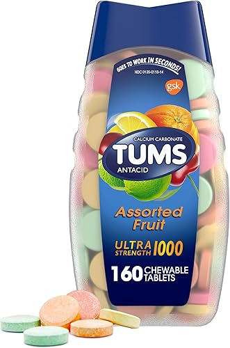 TUMS Tabletas antiácidas ultra fuertes para alivio masticable de la acidez estomacal y alivio de la indigestión ácida, frutas surtidas, 160 unidades