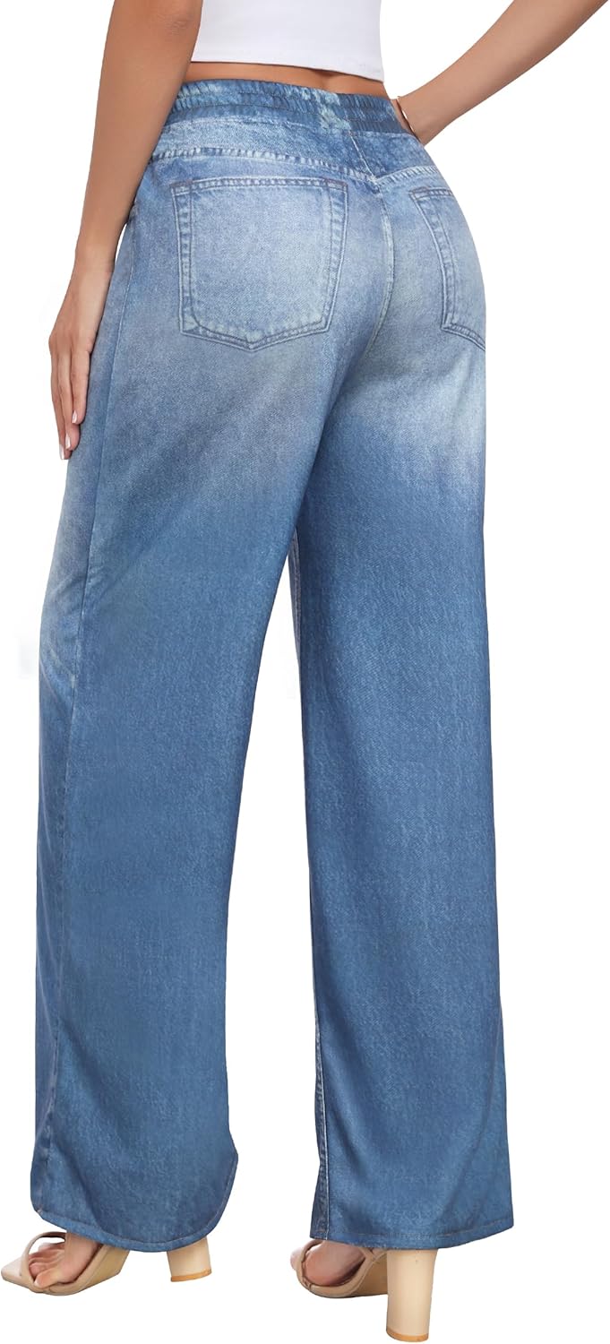 Wide Leg Jeans for Women Trendy Terry Look Like Denim High Wisted Stretchy Loose Baggy Denim Pants with Pockets - Image 2