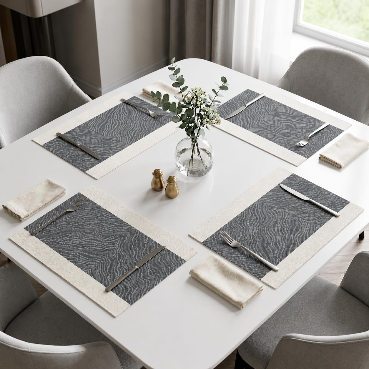 daiDokoro Rectangular Crossweave Woven PVC Vinyl Non-Slip Insulation Heat-Resistant & Waterproof Stain Resistant Washable Placemat for Dining & Kitchen Table-(Anchor Grey, Set of 4)