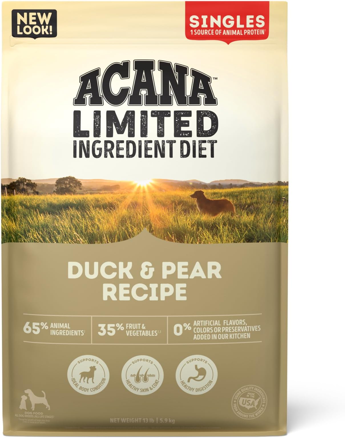 Singles Limited Ingredient Dry Dog Food, Duck & Pear Recipe, Single Protein Source Dog Food Kibble, 13lb