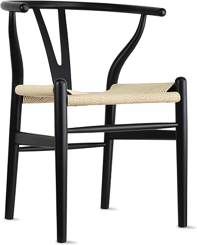 Miniatura 14 de 2xhome - Silla con respaldo cruzado, marco de madera sólida, estilo antiguo, silla de comedor con asiento de tejido suave (arce miel) Natural,Negro