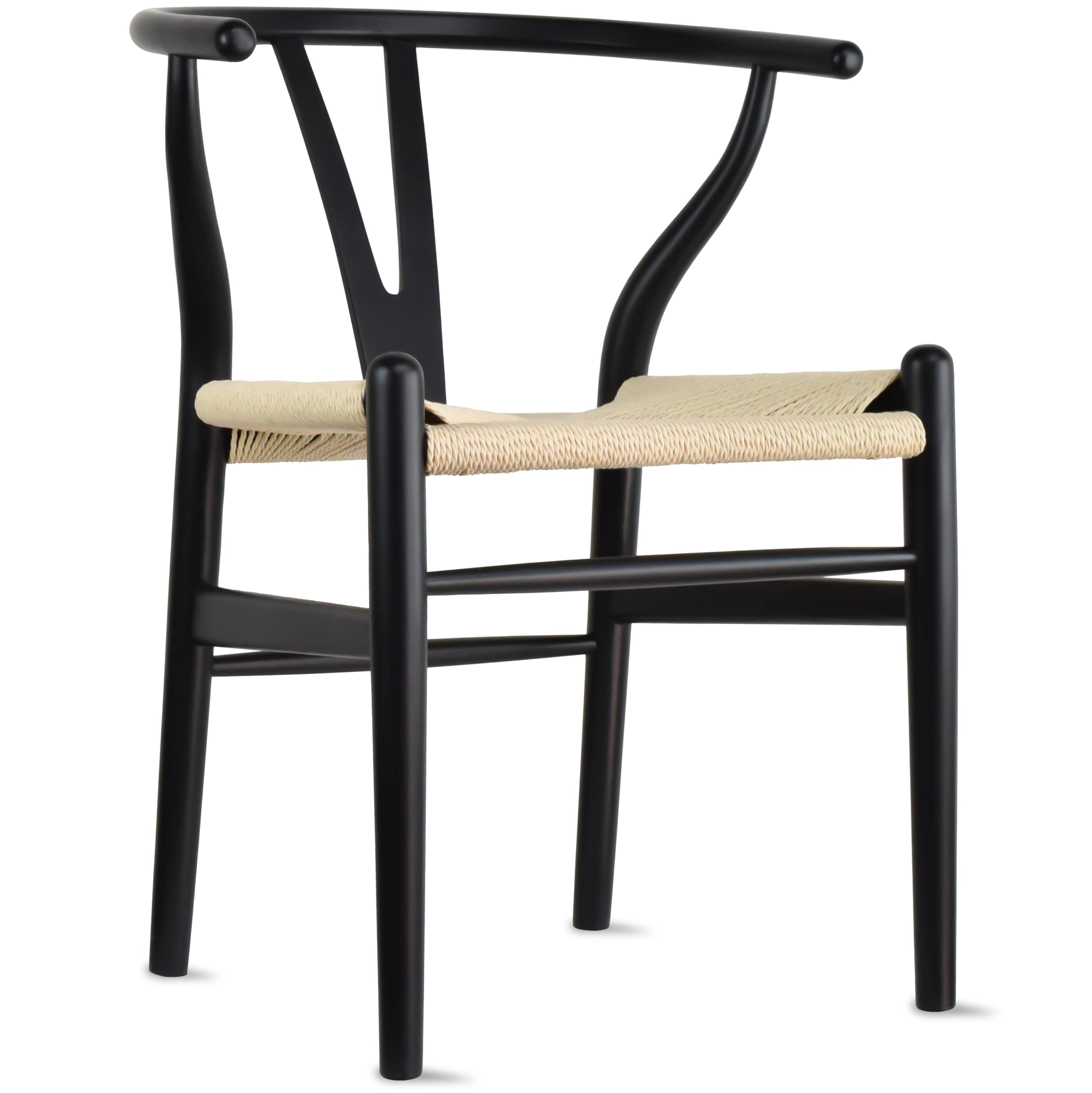 Amazon.com - 2xhome Set of 2 Wishbone Solid Wood Armchairs with Arms Open Y  Back Farmhouse Dining Office Chairs with Woven Beige Seat (Black) - Dining  Room Furniture