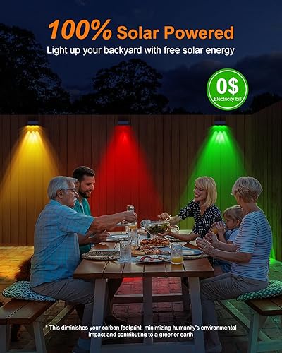 Miniatura 6 de GVSHINE Luces solares para valla al aire libre, impermeables, paquete de 8 luces solares de pared de 3 lentes para exteriores, 5 modos de luz blanca