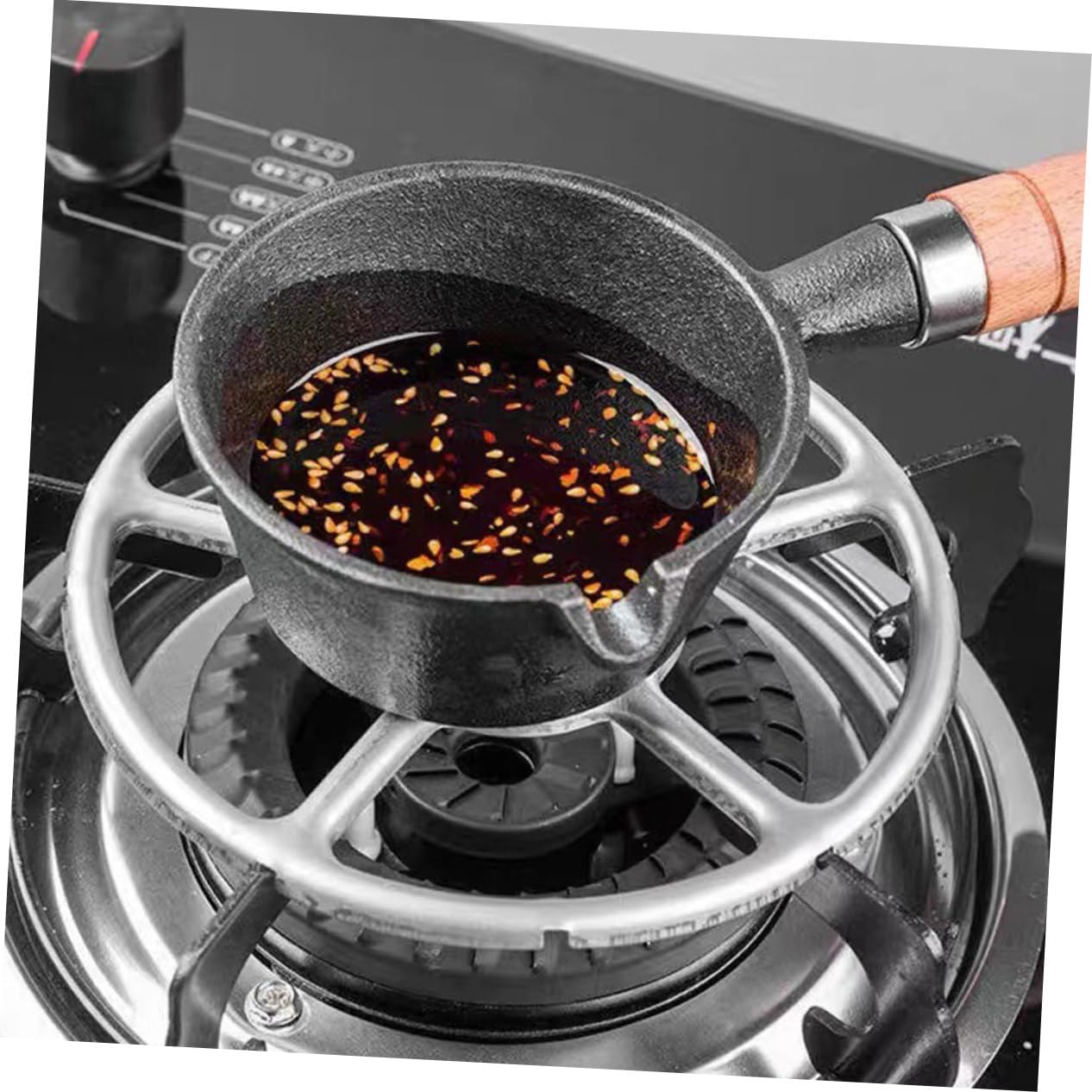 POPETPOP Padella in Manico in Legno Antiaderente e Termoisolante Piccola e Portatile per Friggere Uova Bistecche e Altri Ingredienti per Fornelli Fondo Piatto