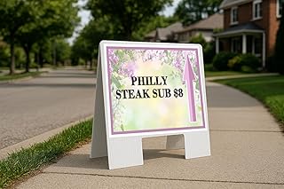 Philly Steak Sub $8 Spring Flowers Purple Lilac Up Arrows A-Frame Single Sided 23x23 in. sign