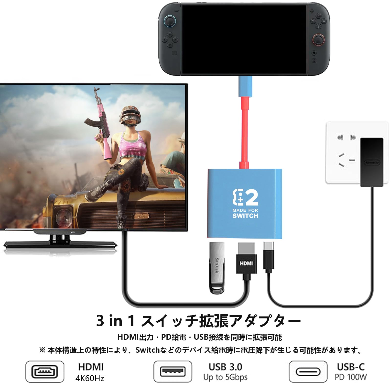 Amazon.co.jp: QIHEBEN Switch 2用ドック HDMI 2.0/PD100W/USB3.0搭載