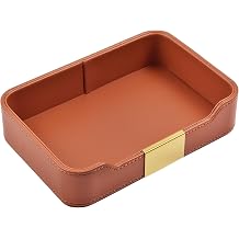 Luxury Leather Valet Tray Desktop Storage Organizer Bedside Vanity Catchall Tray Nightstand Caddy Holder for Cosmetics, Jewelry, Watch, Keys, Phone, Wallet, Remote Control, Pen Orange