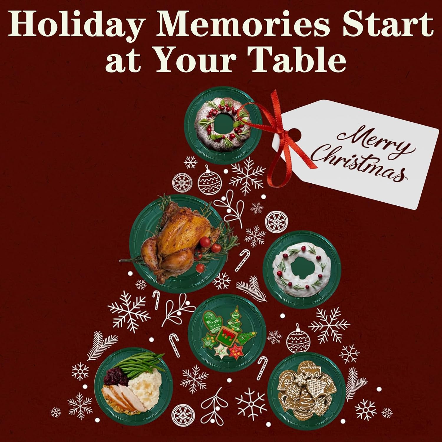 50 Pcs Dark Green Paper Plates Disposable, 25-9" & 25-7" Disposable Birthday Cake Dessert Plates For Christmas Holiday Party Supplies - Image 7