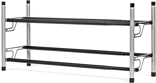 USTECH Zapatero expandible, organizador de almacenamiento ajustable de 2 niveles, estante de almacenamiento de zapatos de metal apilable, ajustable,