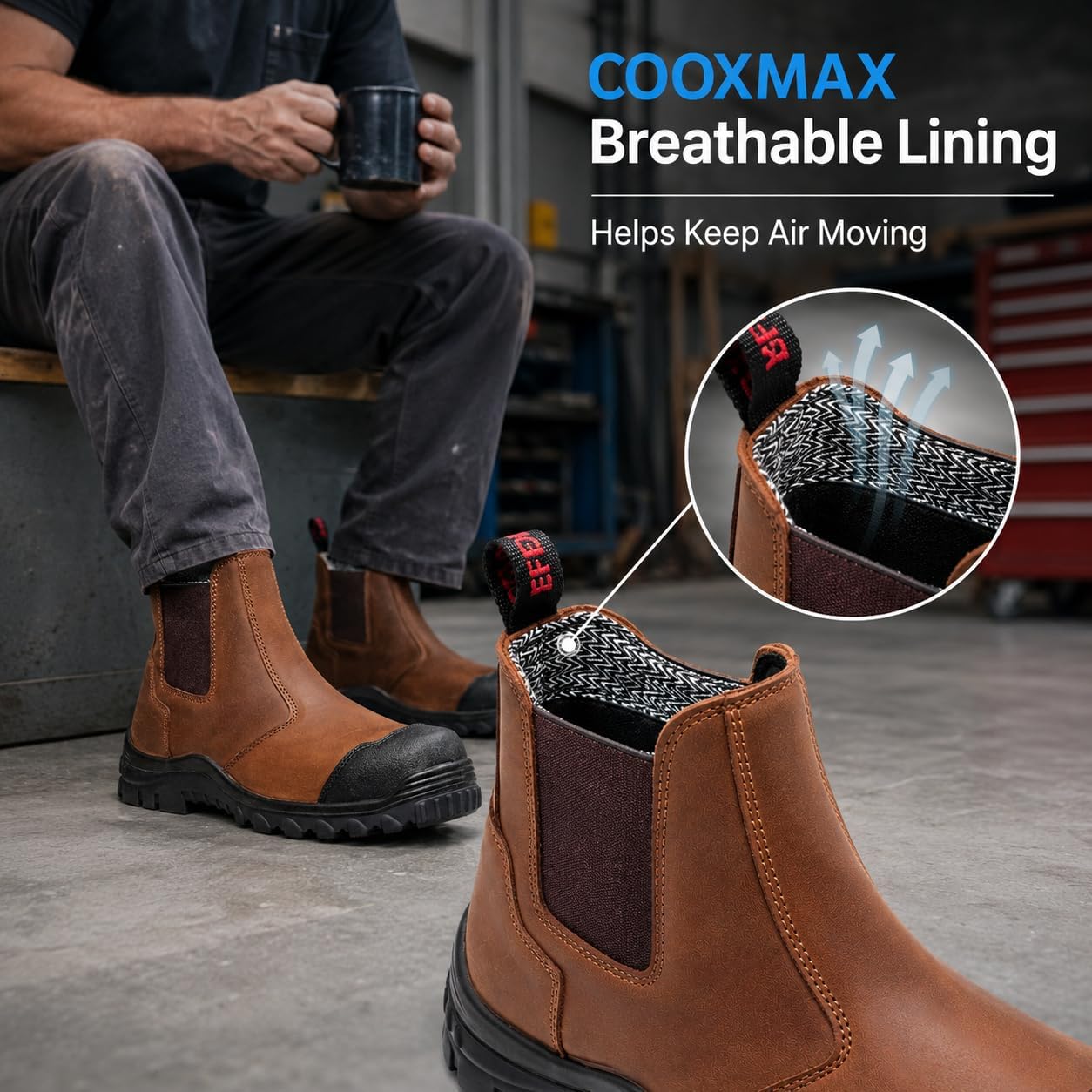 Men’s Composite Toe Work Boots, ASTM F2413-18 EH, 6 Inch Slip on Crazy Horse Leather Safety Boots, Oil and Slip Resistant Rubber Outsole D058708