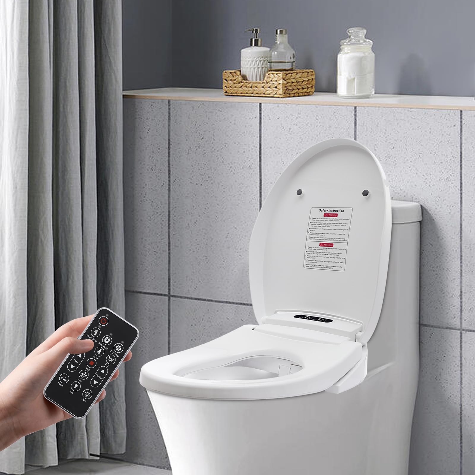 Genérico Asiento de Inodoro Inteligente con calefacción y Remoto, diseño D, luz LED, Temperatura Ajustable, Cubierta electrónica multifunción para máxima Comodidad