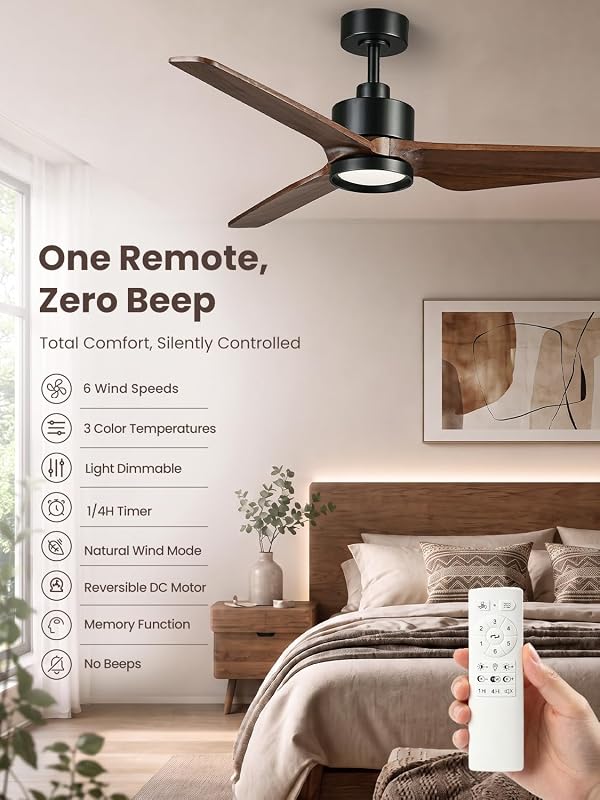 Mildear 52 inch Solid Wood Ceiling Fans with Lights and Remote, Walnut by Mildear - Used condition - Image 4