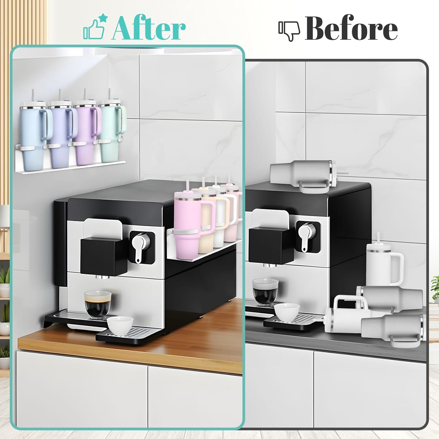 Magnetic Cup Holder for Fridge,8 Cups Water Bottle Organizer for Stanley 30 40 oz with Tumbler Lid Organizer,High Capacity Heavy Duty Kitchen Storage Rack Accessories - Image 7