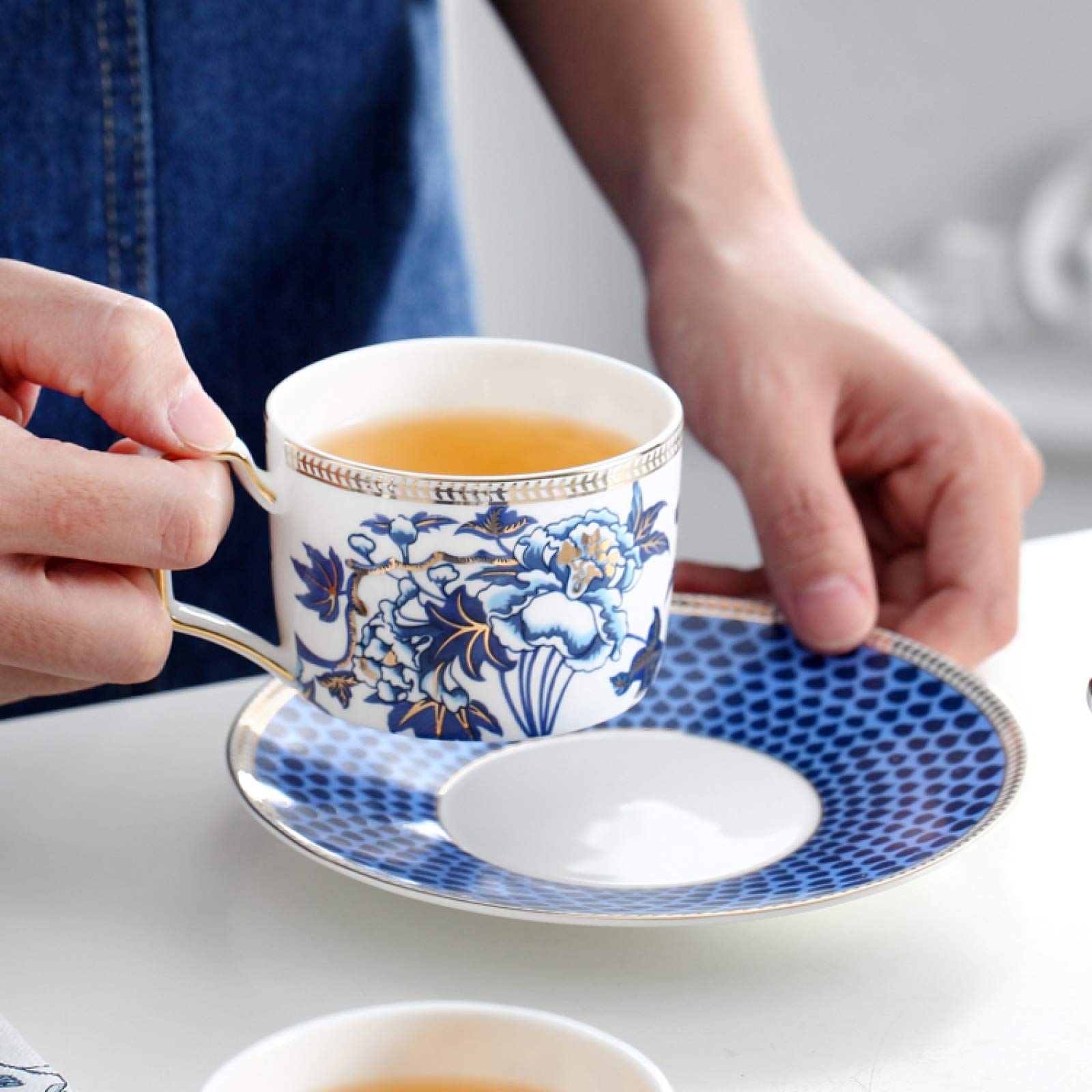 zestaw do herbaty, 11 sztuk biały i niebieski Retro Vintage brytyjskie porcelanowe zestawy do herbaty ślubny serwis herbaciany dla dorosłych ceramiczny zestaw kawy filiżanka
