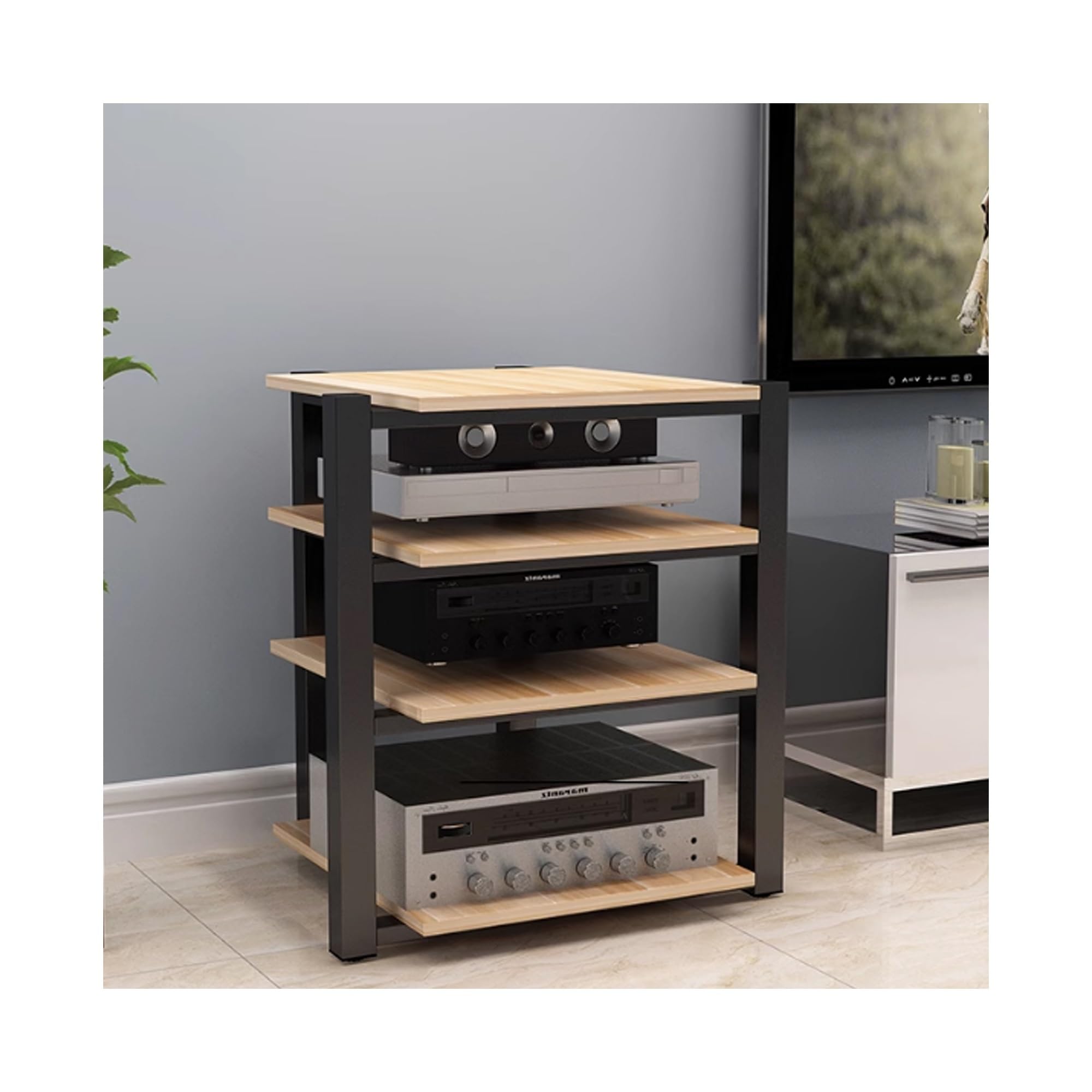 Pomelo Étagère en bois à 4 niveaux pour matériel audio-vidéo 70 x 55 x 90 cm