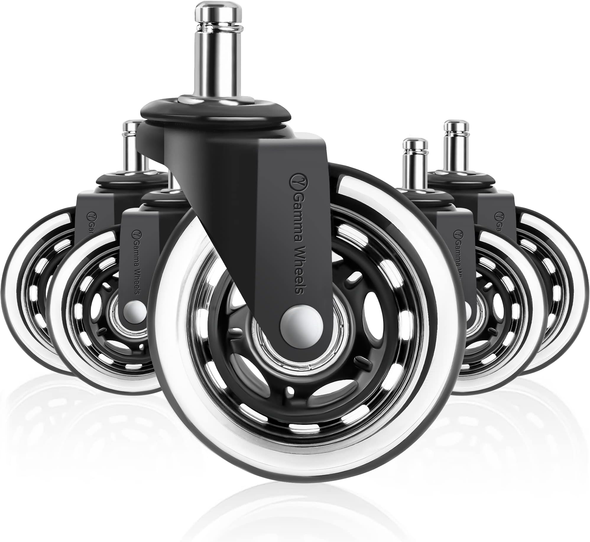 Premium Gamma Office Chair Wheels Black, Pack of 5, 7/16 x 7/8 Inch – Heavy Duty Chair Wheels Replacement for Scratch-Free, Smooth & Silent Rolling – Suitable for Floors & Carpet