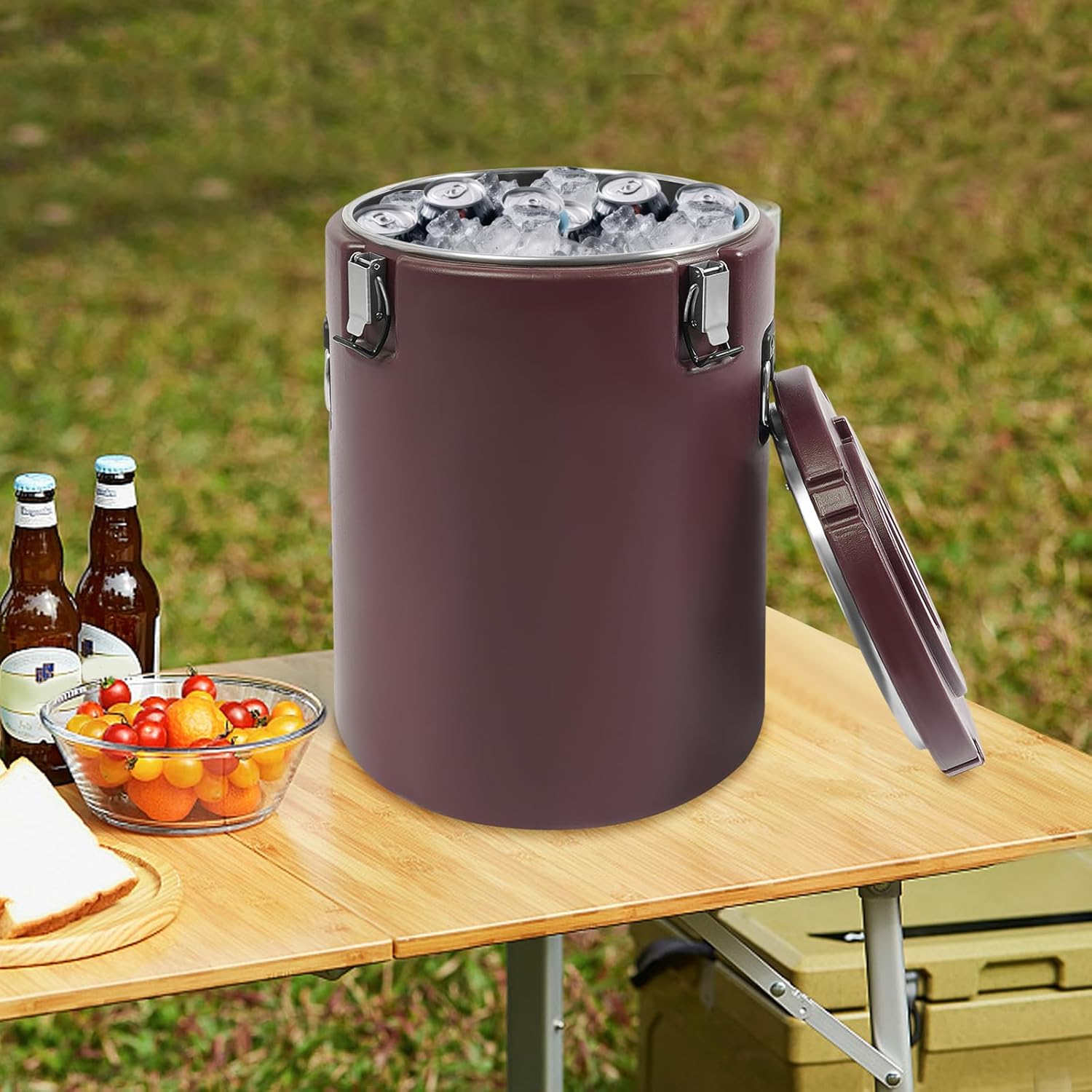 40L/10.57gal Commercial Insulated Soup Container, Large Capacity Insulated Bucket Container with Lid for Hot/Cold, Portable Food Warmer Soup Carrier for Parties Camping Kitchens Restaurant (40L-Brown)