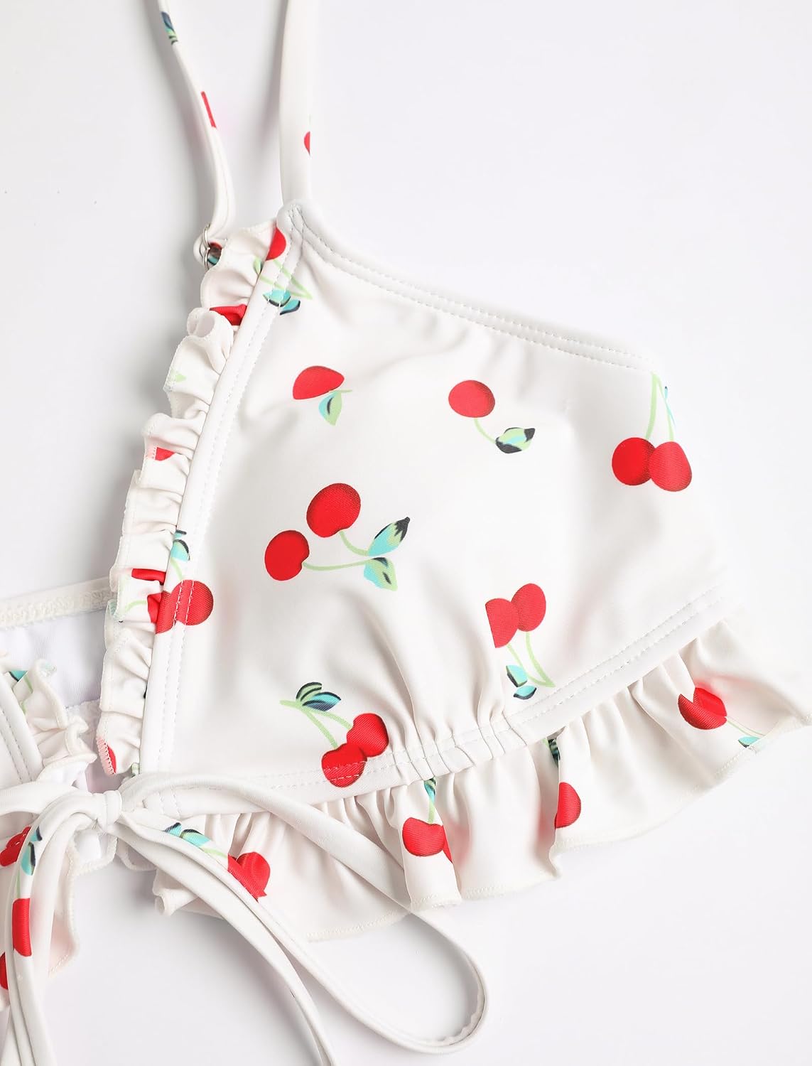 ZAFUL Women's Triangle Bikini Front Tied Polka Dot Print Swimsuit Padded Two Piece Bathing Suit with Lace Trim