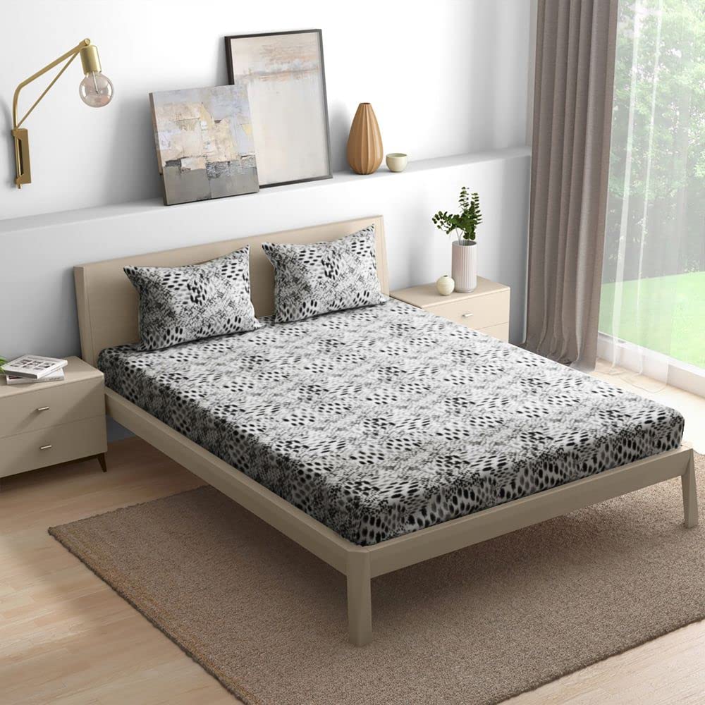 Wakefit Cotton Fitted Bedsheet | 200 TC Elastic Fitted Sheet, King Bed Bedsheet with 2 Pillow Covers | Chrome - 78x72 inches