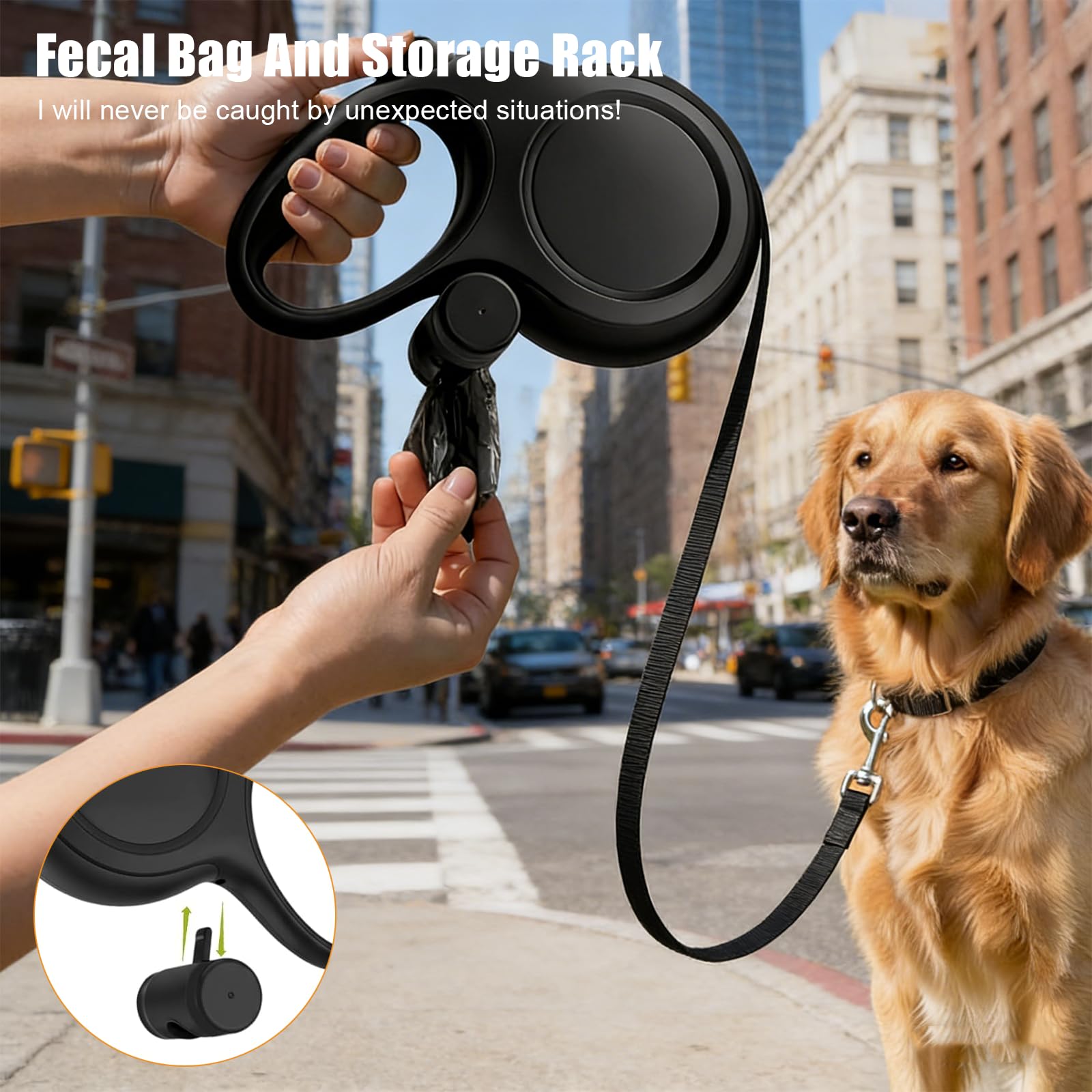 Laisse Chien Enrouleur 8m avec Bouton Stop, pour Chiens jusqu'à 50kg, pour Gros Chiens Chat, Système de Freinage, Poignée Anti-Dérapante et Anneau Anti-Enroulement, Laisse Rétractable