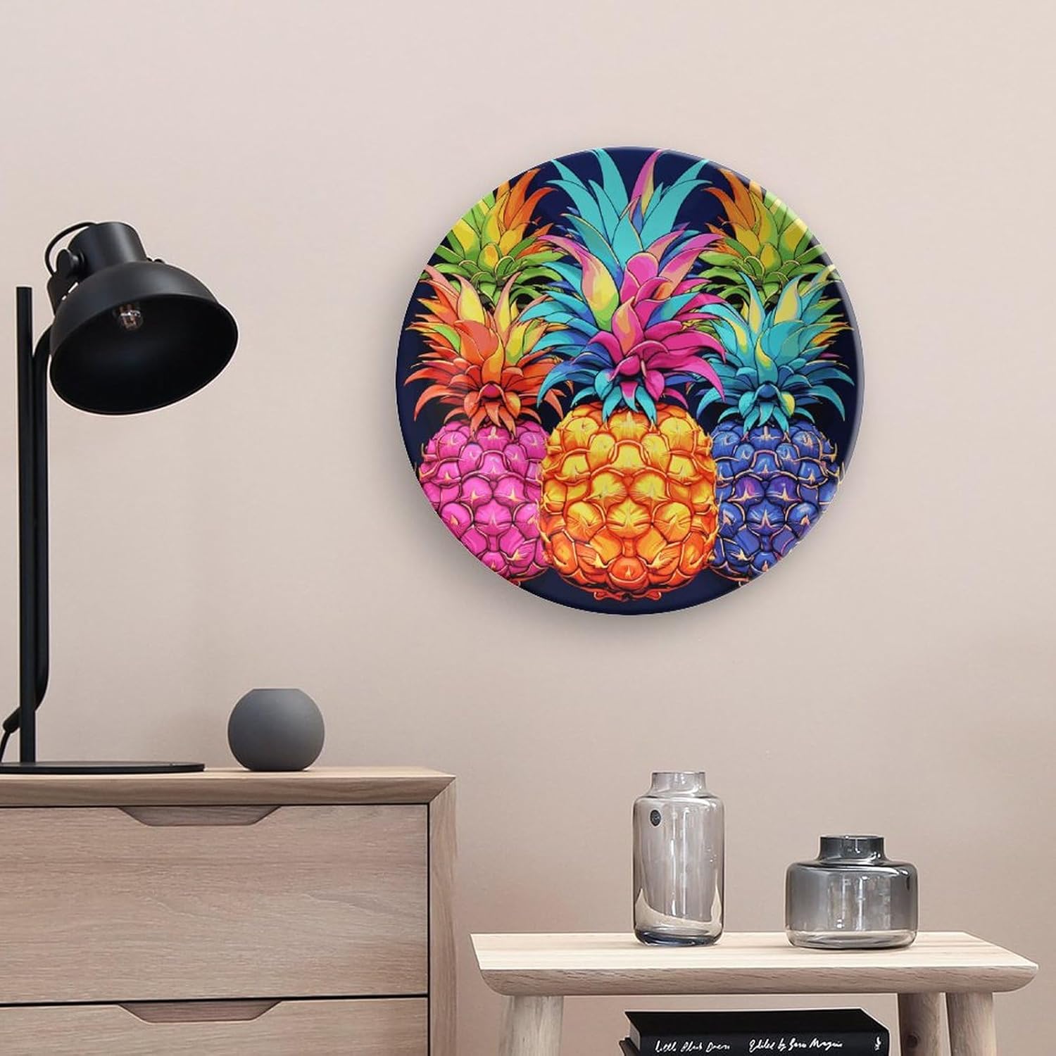 Colorful Pineapple Bone China Decorative Plates 10inch Porcelain Plates with Display Stand Small Desert Plate Ceramic Dinner Dish Decorative Plate for Wall Hanging Bone China Dish