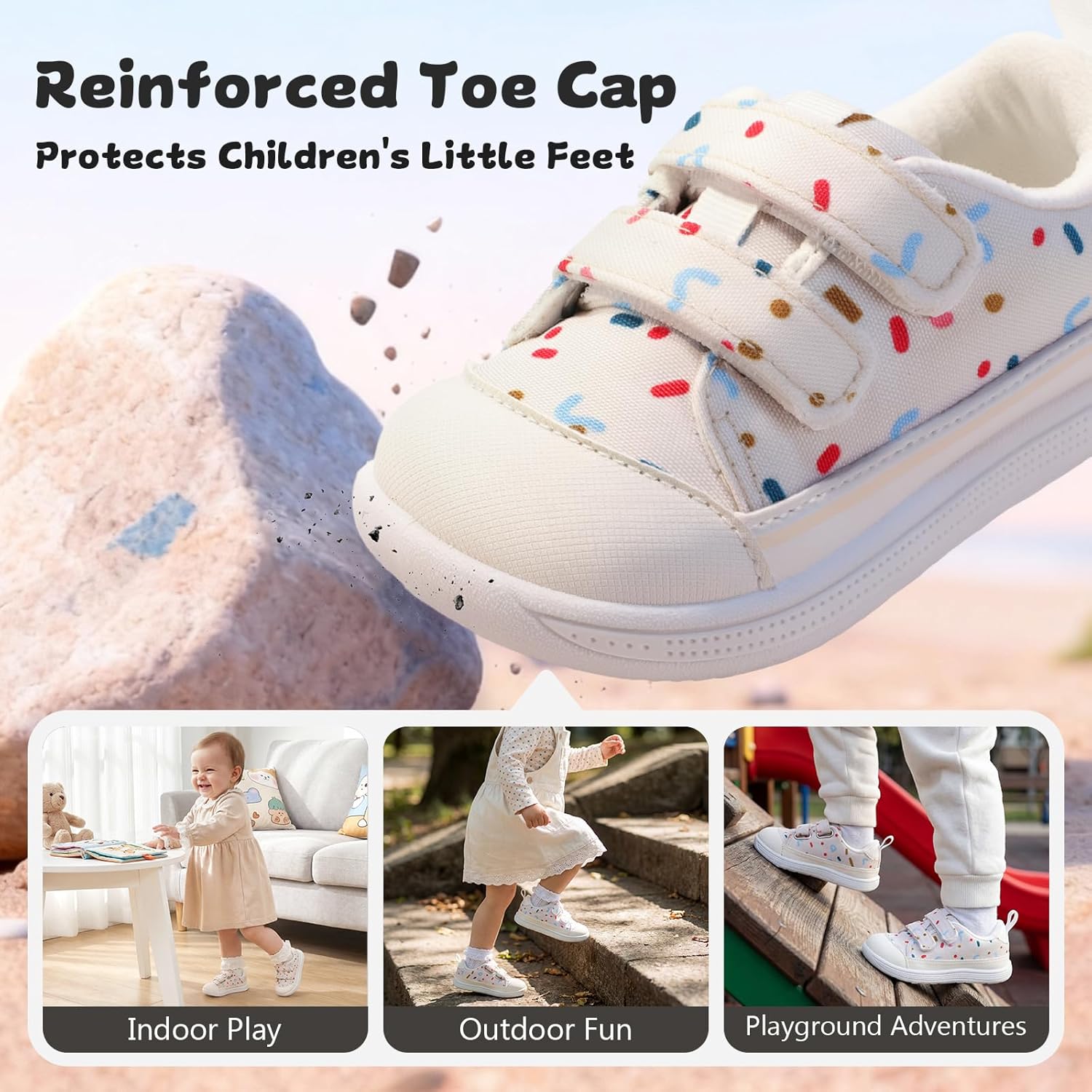 Toddler Boys & Girls Shoes Wide Toe Box Barefoot Kids Canvas Sneakers with Hook-and-Loop - Image 6