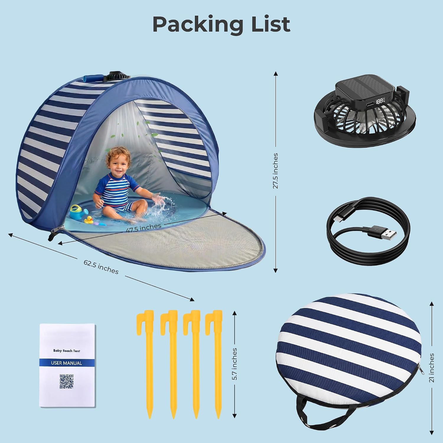 Baby Pop Up Tent with Integrated Solar Cooling Fan | Anti-UV Baby Tent for Beach with UPF 50 UV Protection | Baby Beach Pool | Portable Travel Sun Shade for Baby | Pop Up Pool
