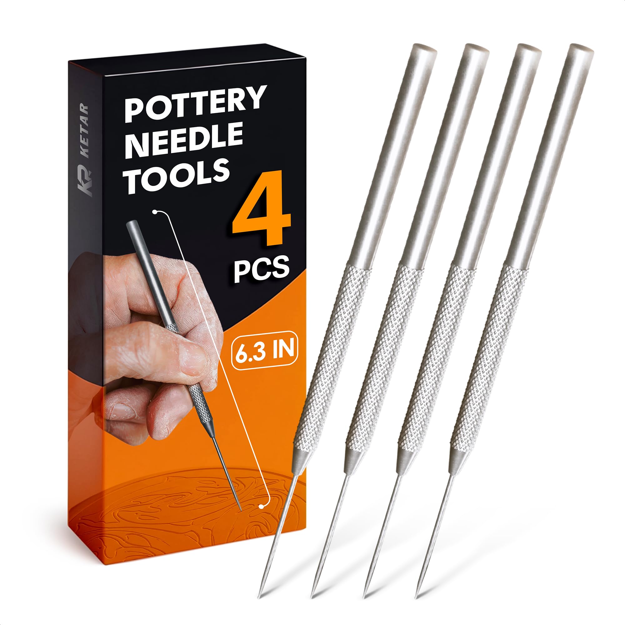 4 Pcs Pottery Needle Tool – 6.3 Inches Needle Tools for Clay, Durable Stainless Steel Tips, Non-Slip Grip & Protective Sleeve – Easy to Clean for Ceramics, Sculpting, DIY Craft & Detailed Carving