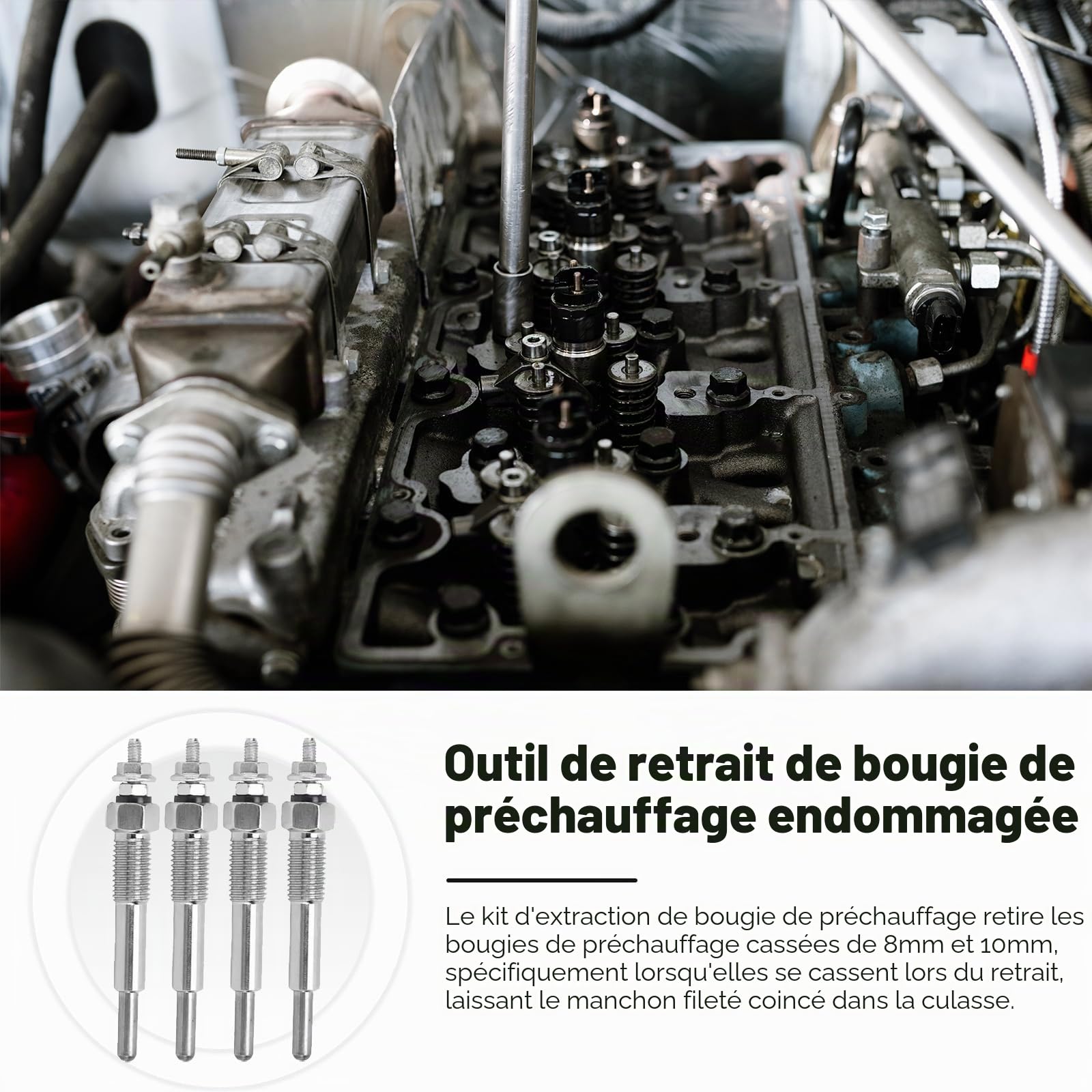 FreeTec 16PC Extracteur Bougie de Préchauffage, M8 M10 Extracteur Démonte Clé de Bougie Préchauffage Cassée avec Foret Étagé et Taraud, Kit Réparation Bougies Préchauffages pour VW Mercedes Opel CDI