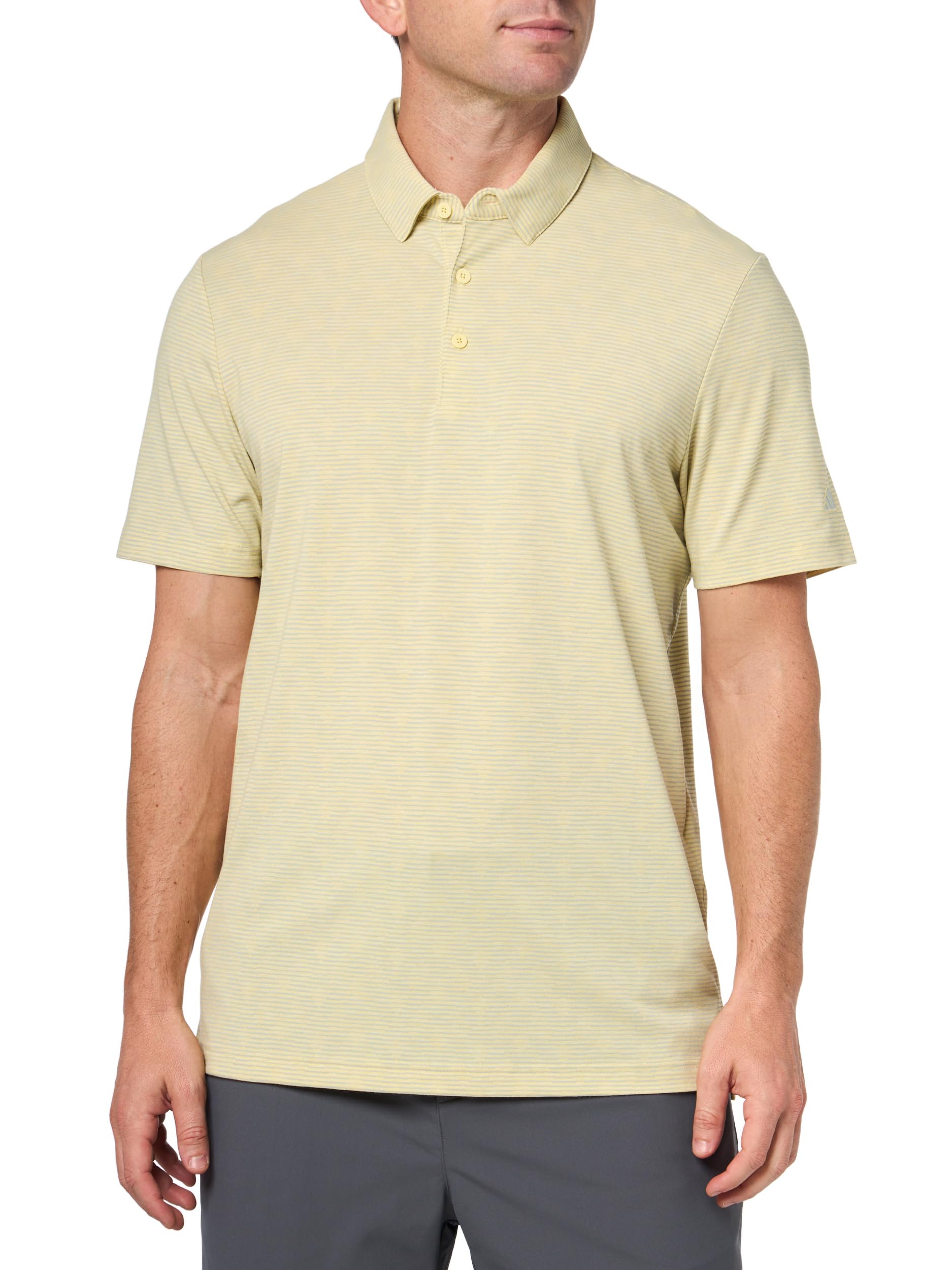 adidas Męska koszulka polo w paski z nadrukiem Go-to z nadrukiem w paski (1 opakowanie), Proszek żółty Melange/Wonder Silver F23, XL