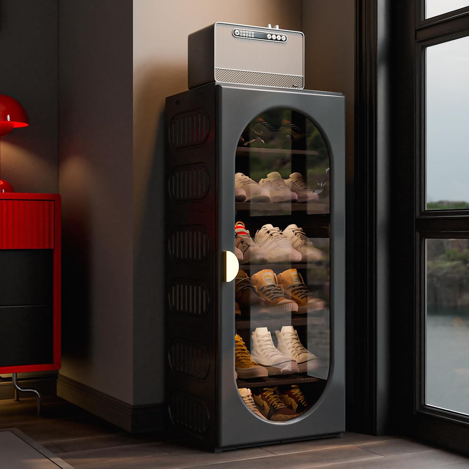 MAGINELS Foldable Shoe Storage Cabinet with Doors, 6 Tiers 36 Pairs Large Shoe Rack for Closet Entryway，Freestanding Shoe Storage Cabinet for Hallway Living Room(Gray) (6TIERS 12PAIRS)