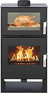ALAZ K9M Kaminofen 9 kW – Schwarz | Holzofen mit Backfach & Schamott-Brennkammer | Dauerbrandofen für Scheitholz | Für Haus, Hütte & Ferienhaus