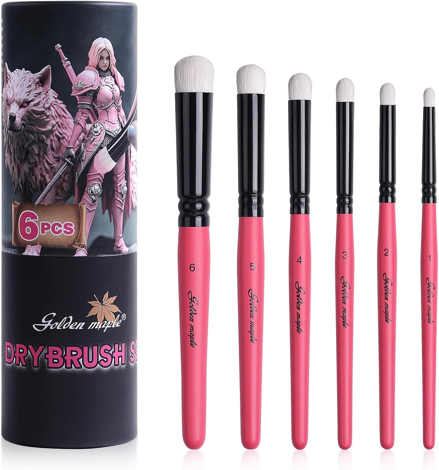 Golden Maple Dry Brush Miniature Painting Drybrush Set - 6PC Professional Modellers Miniature Paint Brushes for Miniatures, Model, Enamel & Fantasy Figurines Painting, Red