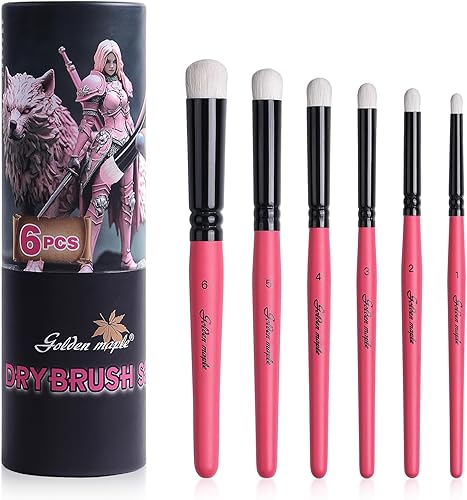 Miniatura 7 de Golden Maple Dry Brush - Juego de pinceles para pintura en miniatura, 6 unidades, modeladores profesionales, pinceles de pintura en miniatura para