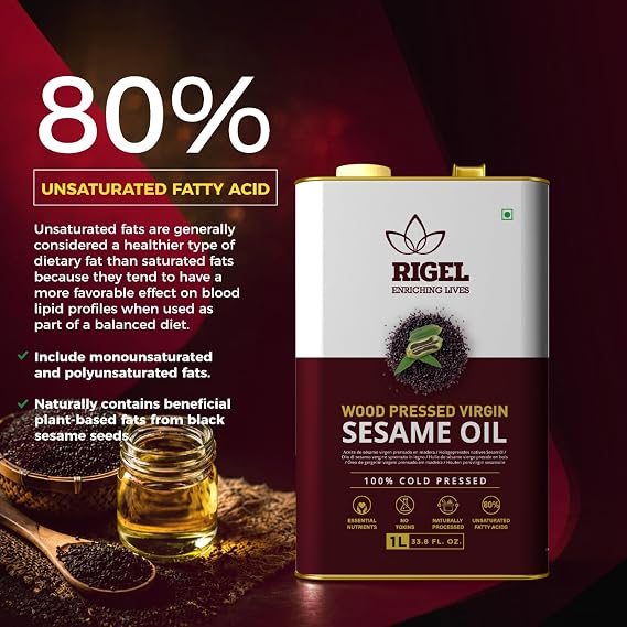 Rigel Spices Cold Pressed Sesame Oil | Gingelly Oil | Naturally Processed | (1L TIN (33.8 fl oz)) | Kosher