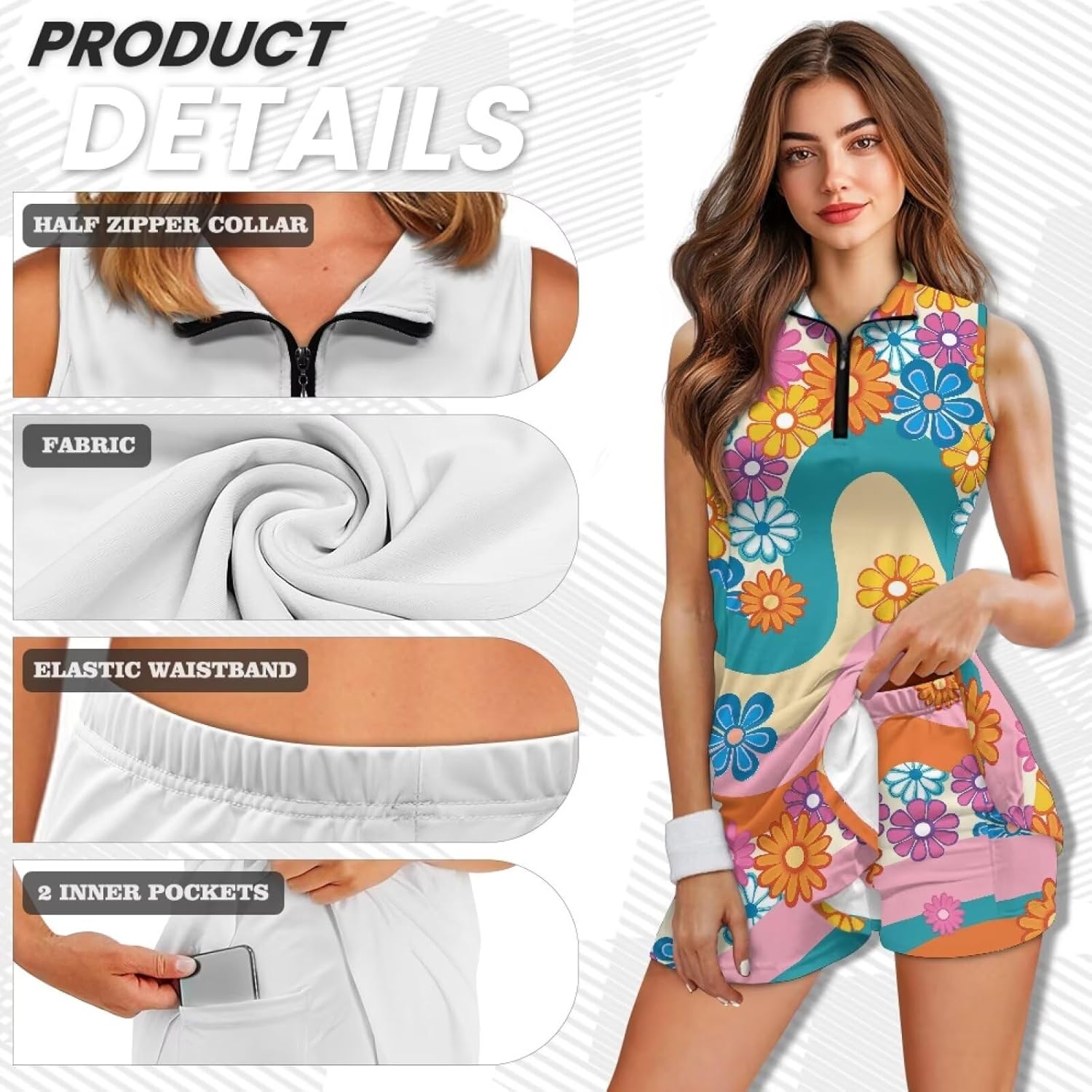 Sleeveless Golf Dress for Women Half Zip Polo Dress Suitable for Golf Tennis Pickleball Padel Courses Athletic Wear