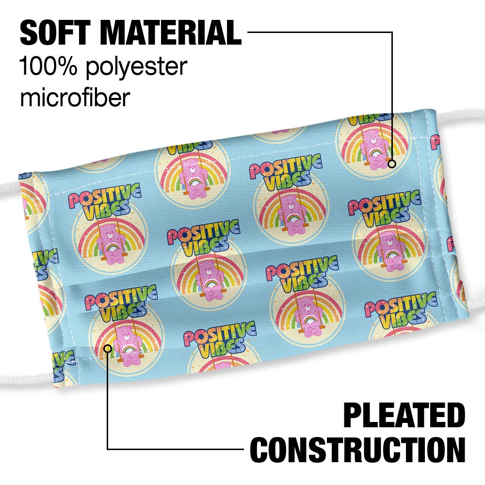 Care Bears Cheer Bear Positive Vibes 1-Ply Reusable Face Mask Covering with Adjustable Nose Wire, Unisex